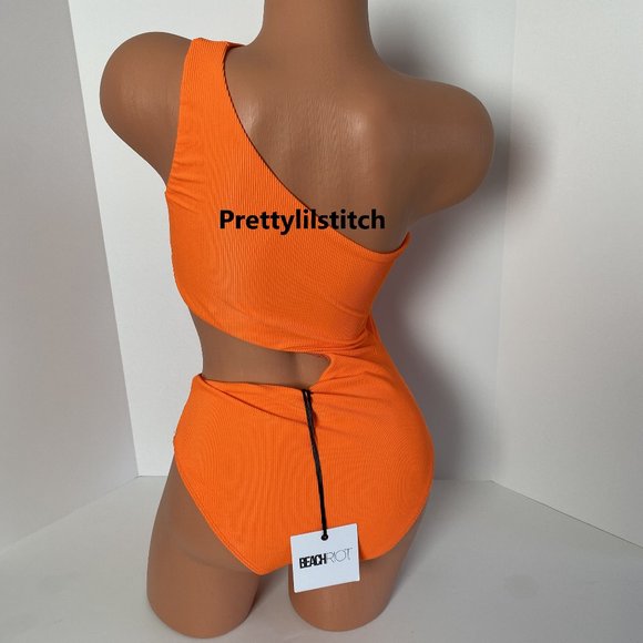 NEW BEACH RIOT ORIOLE ORANGE CELINE RIBBED SIDE CUT OUT ONE-PIECE SWIMSUIT 🧡🧡 - Picture 6 of 6